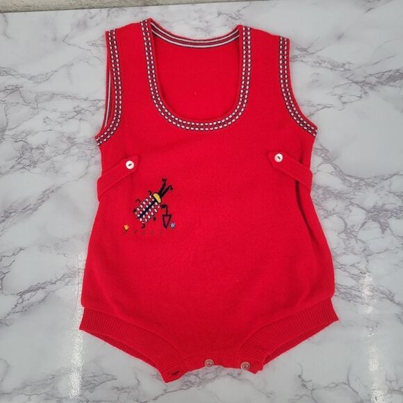 Neiman Marcus Vintage Red Knit Bubble Romper with Embroidered Matching Top Set - Picture 12 of 14